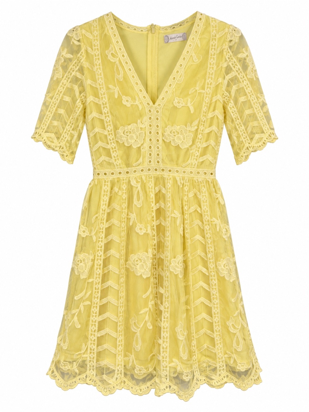 Altar’d State Yellow Embroidered Lace Fit & Flare Mini Dress Size M